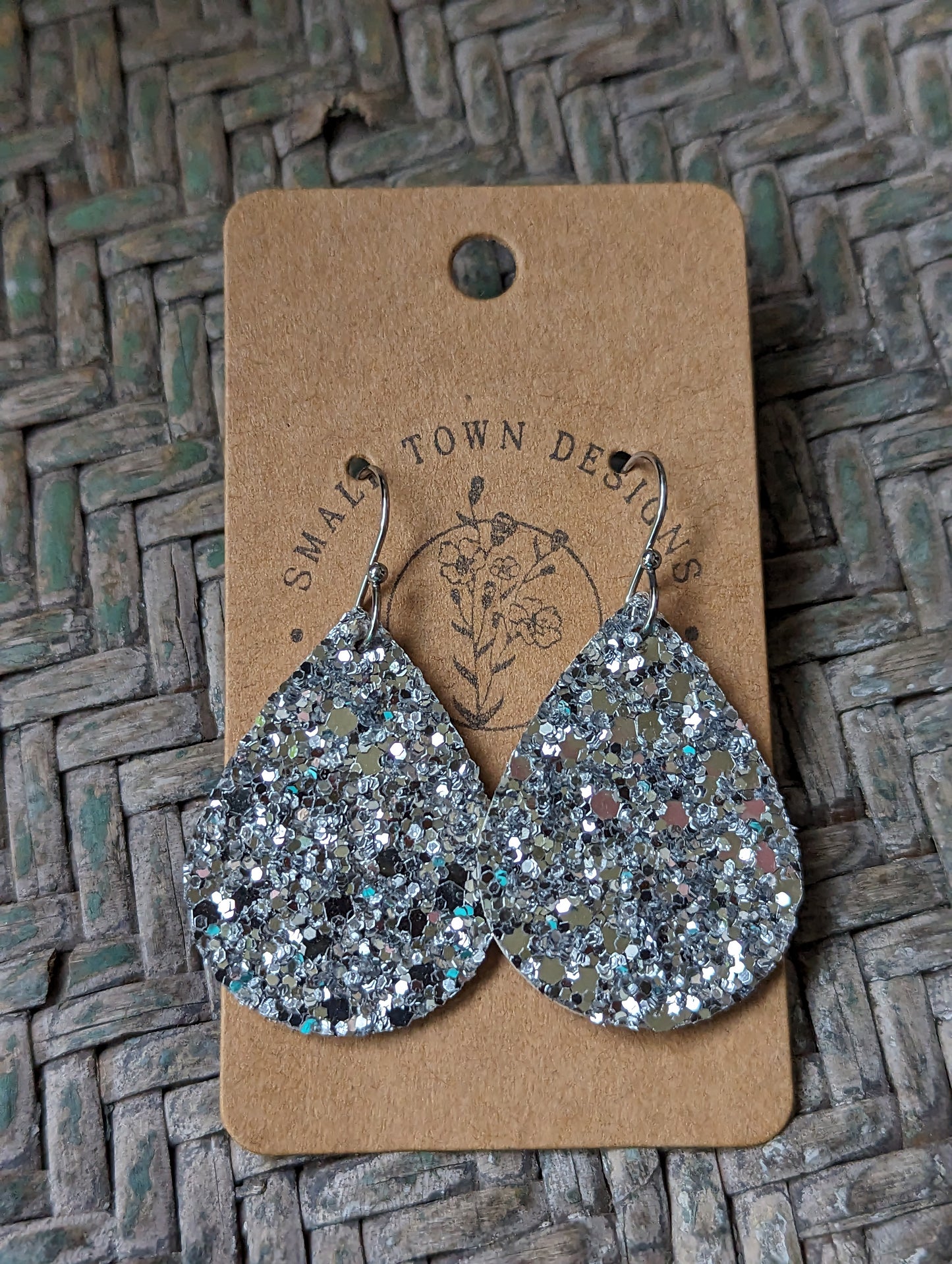 Silver Glitter Teardrops