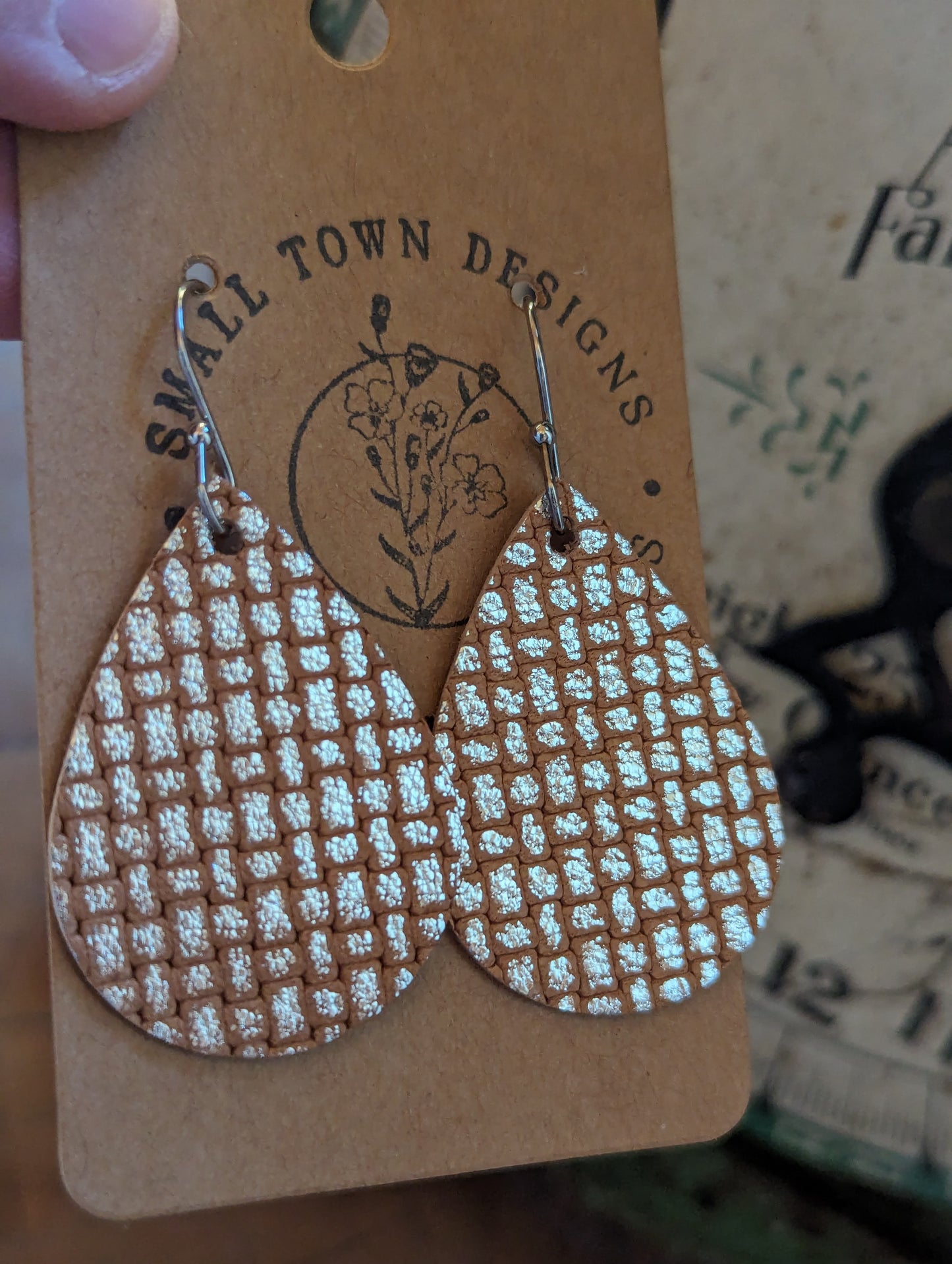 Tan/ Silver Basket Weave Teardrops