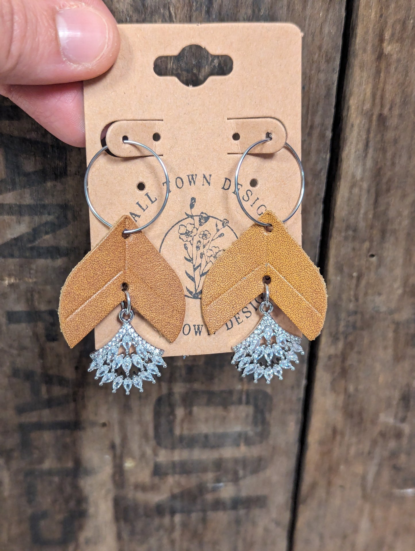 Tan Elegant Leaf Hoops