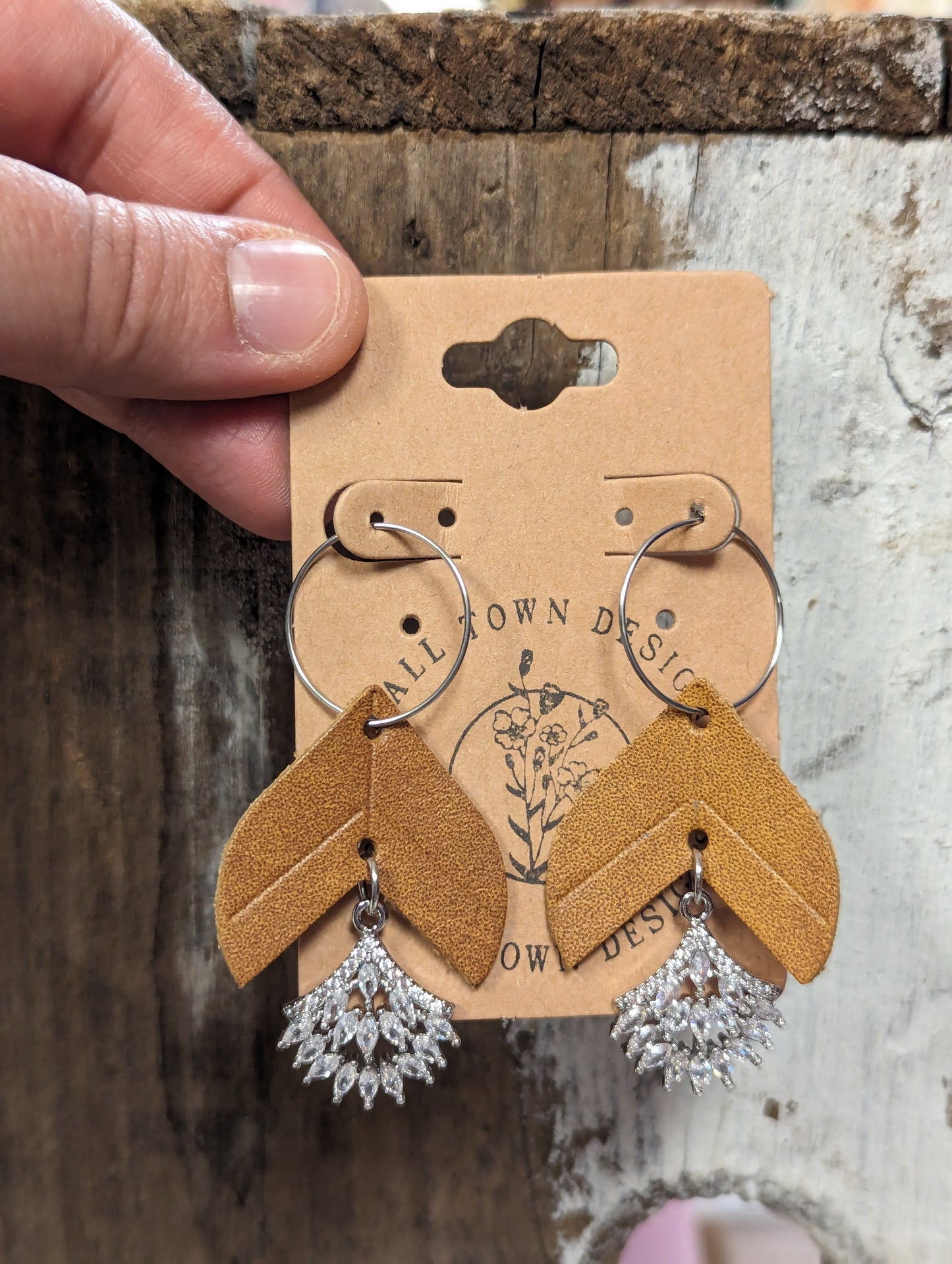 Tan Elegant Leaf Hoops