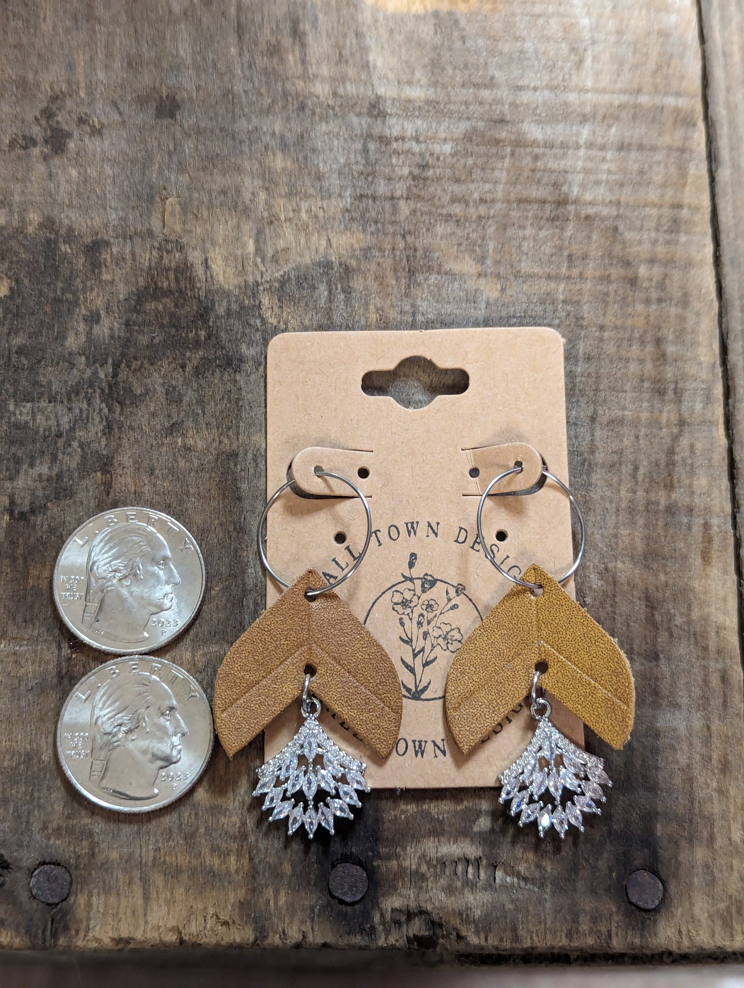 Tan Elegant Leaf Hoops