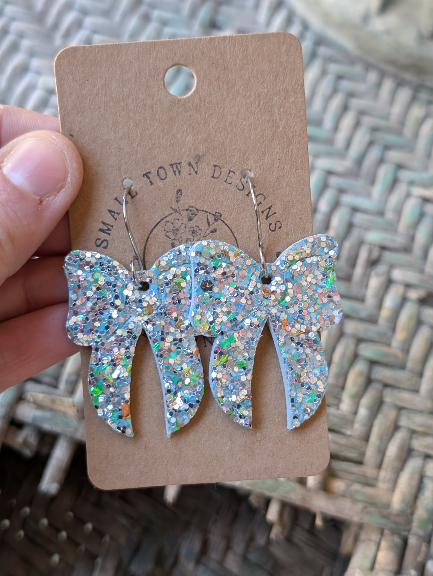 Green, Blue, Silver Glitter Bow