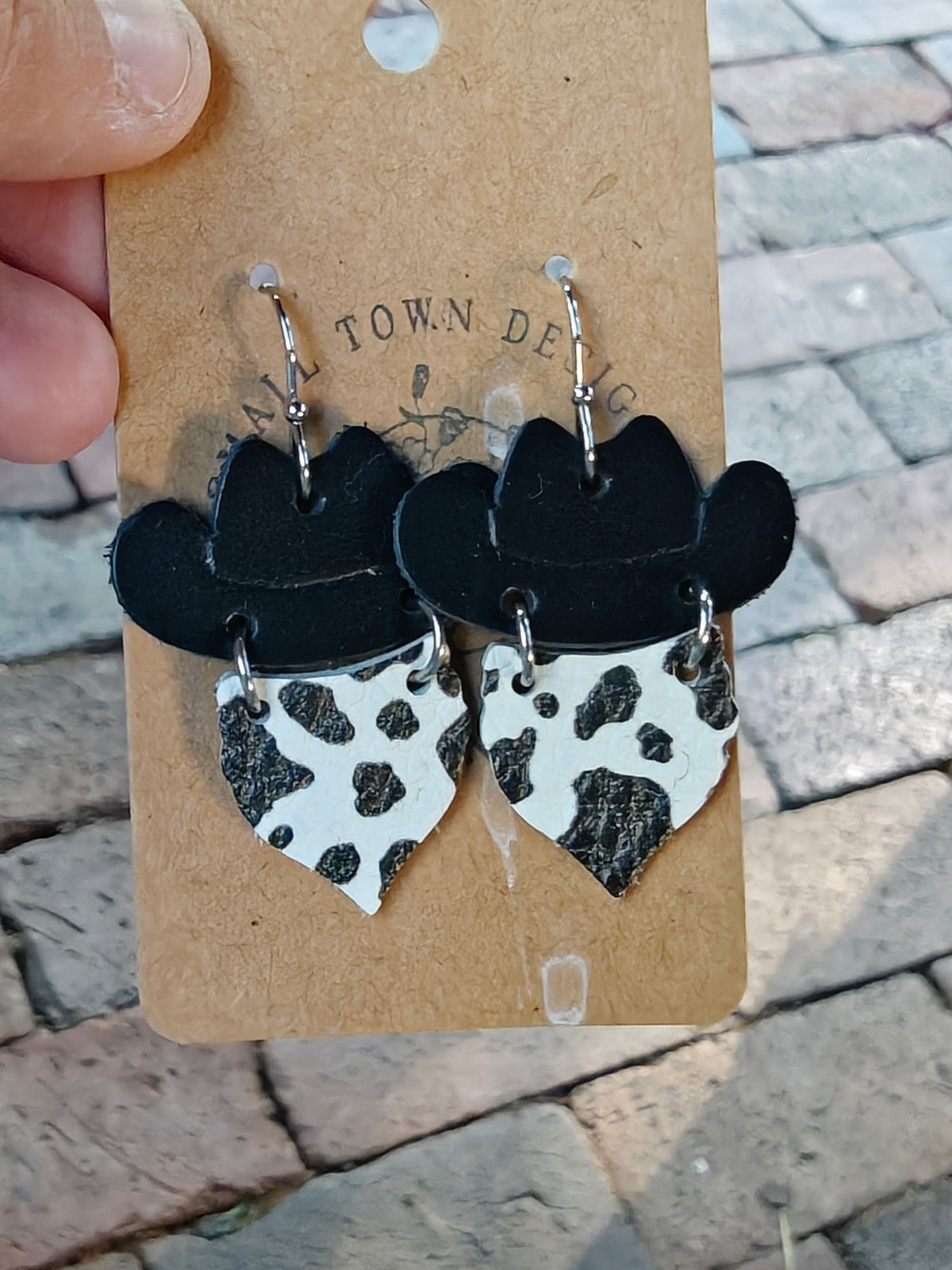 Cow print cowboy Dangles