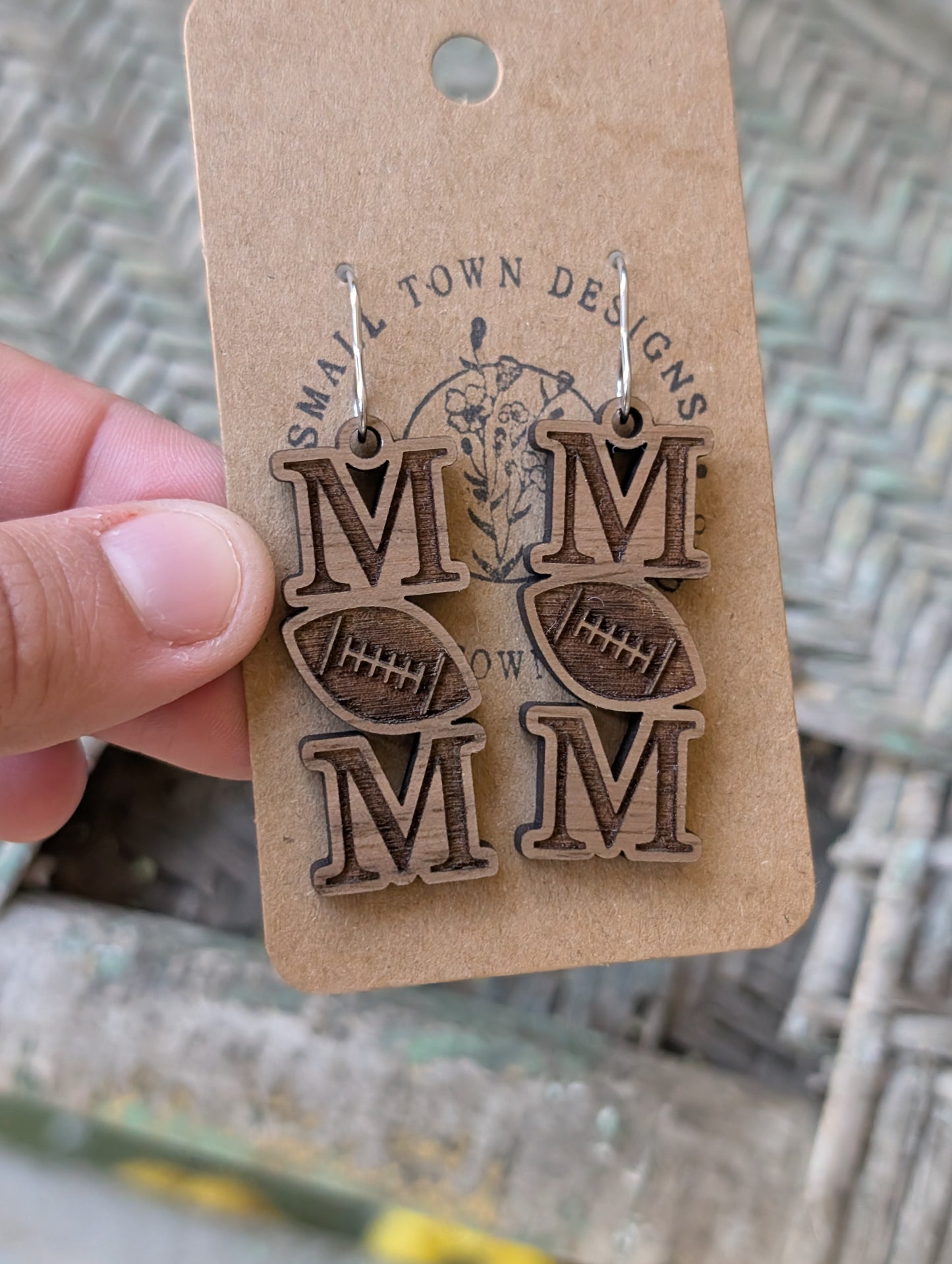 Football Wooden Mom Dangles