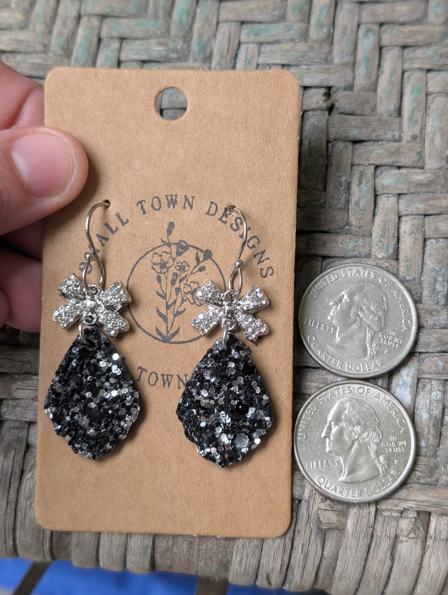 Black & Silver Chunky Bow Dangles