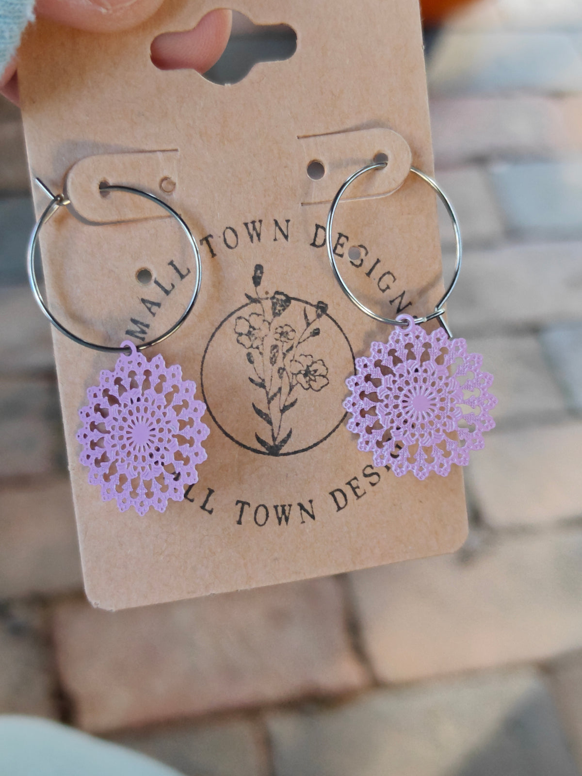 Light purple medallion hoops
