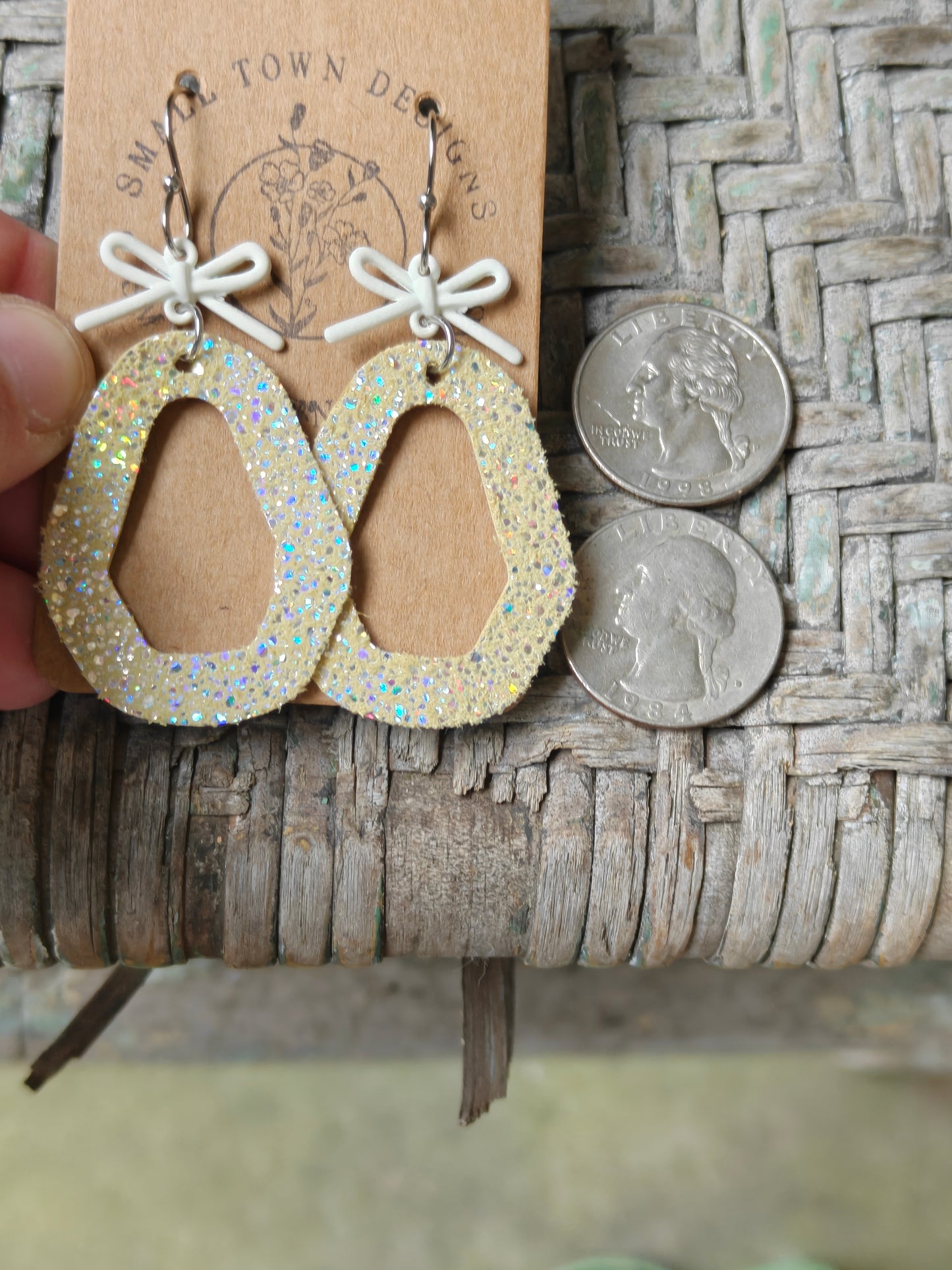 Glitzy Yellow Bow Dangles