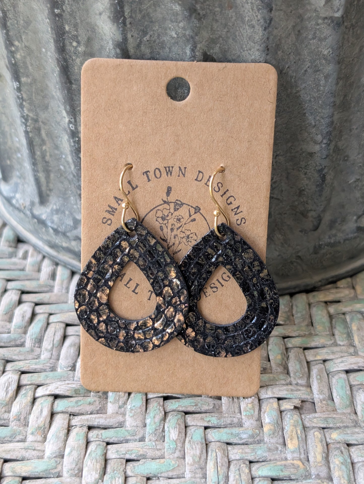 Black Snakeskin Embossed Teardrops