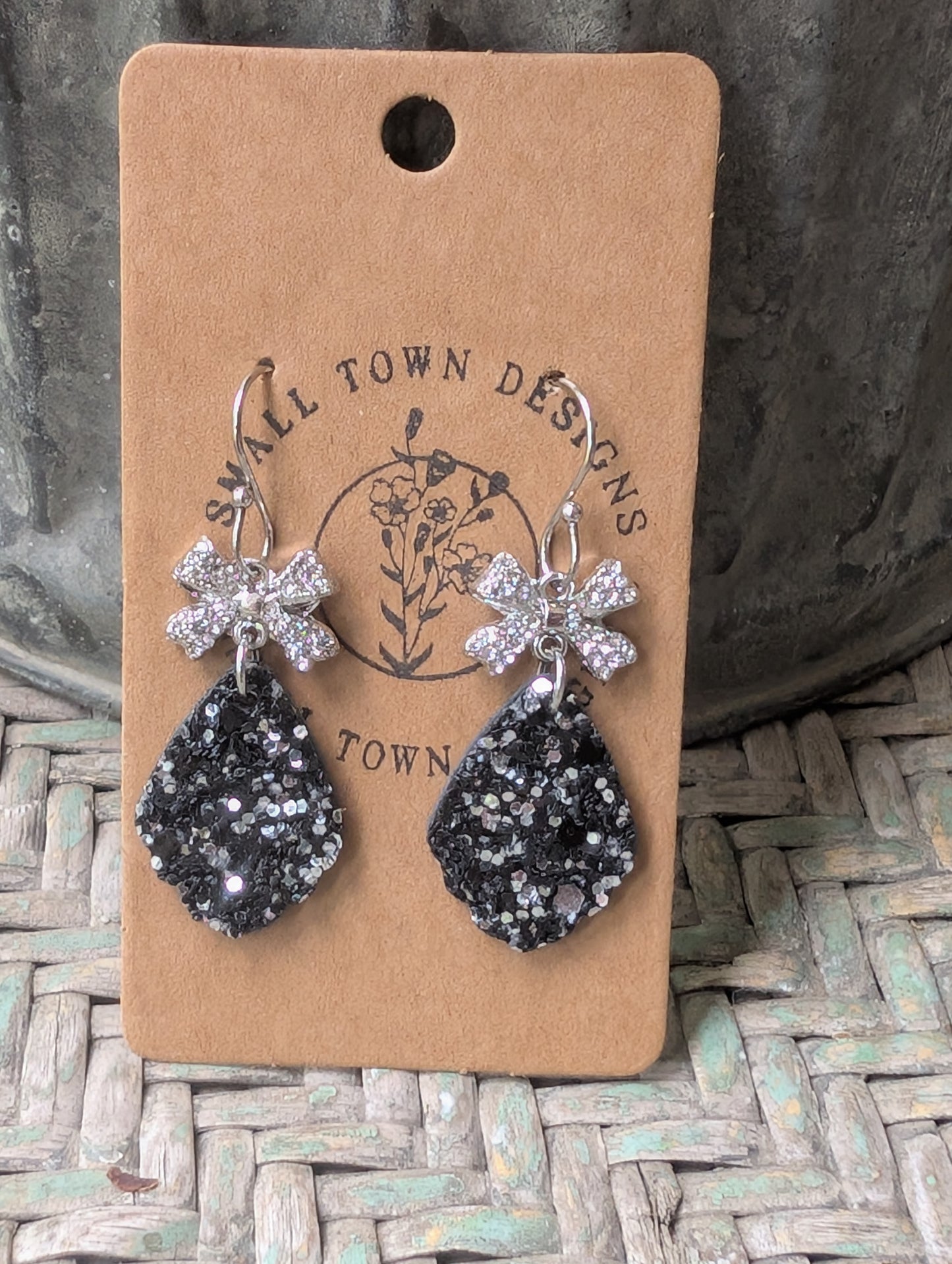Black & Silver Chunky Bow Dangles