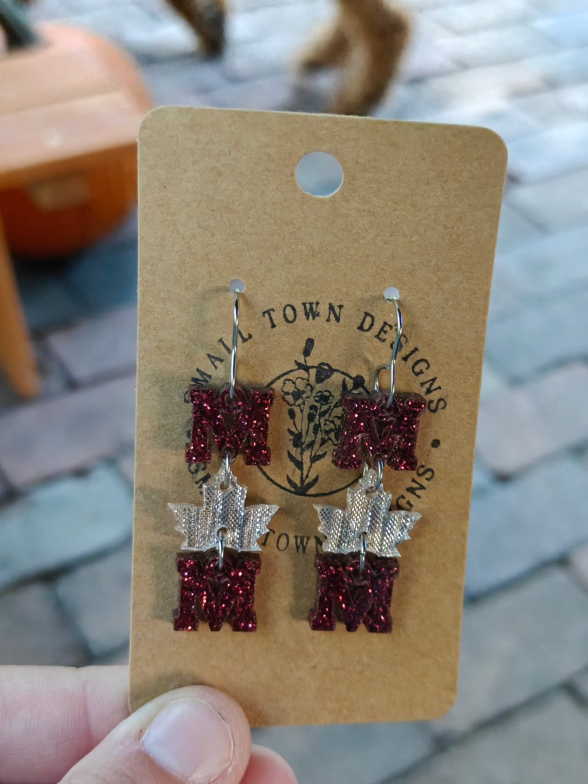 Maroon leaf mom earrings