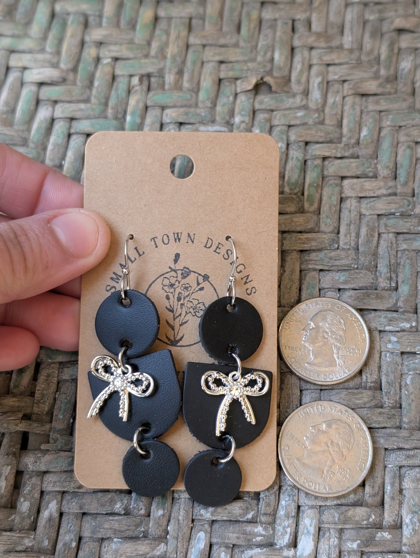 Black Geometric Bow Dangles