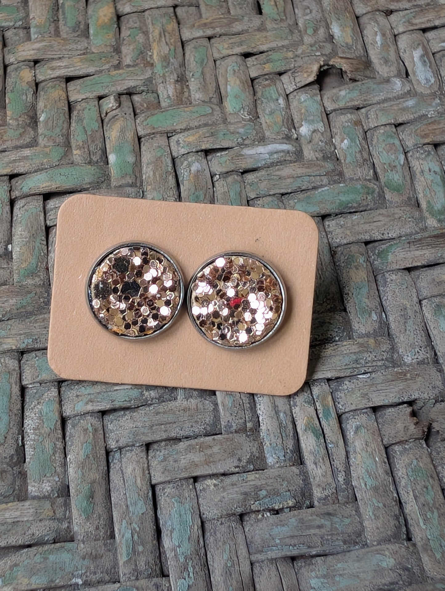 12mm Gold Glitter Studs