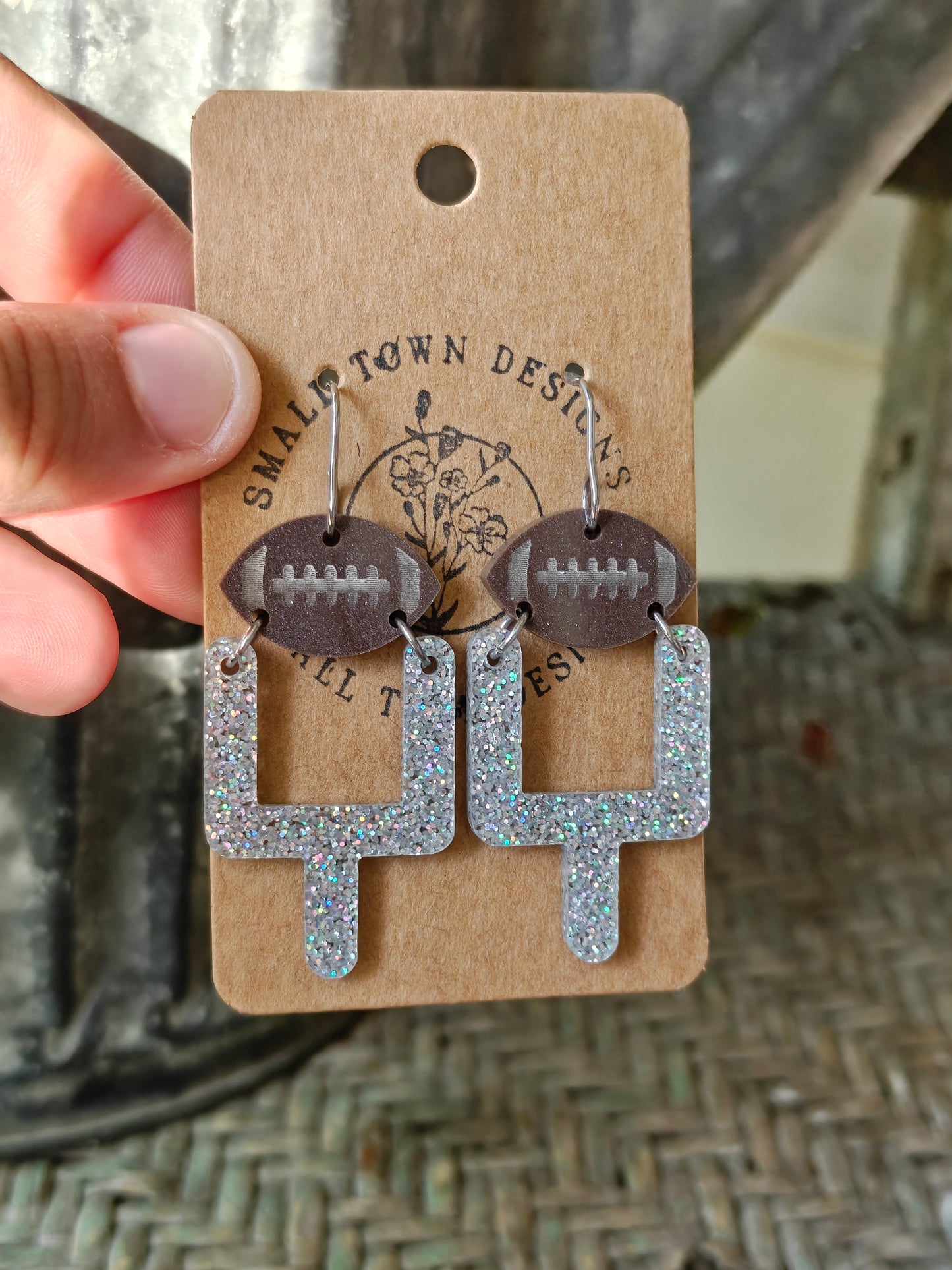 Silver Football Goal Post Earrings