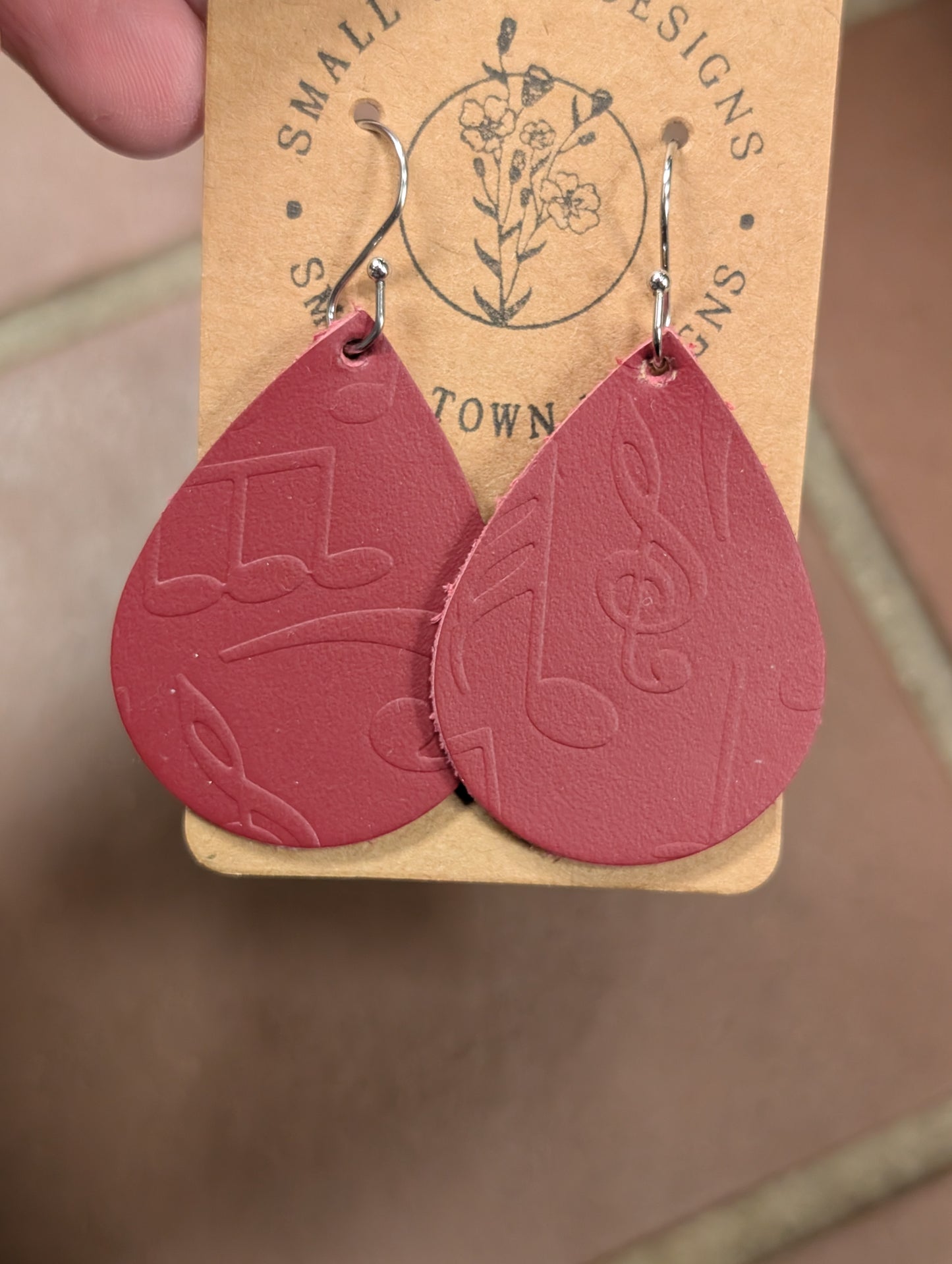 Large Red Embossed Music Note Teardrops