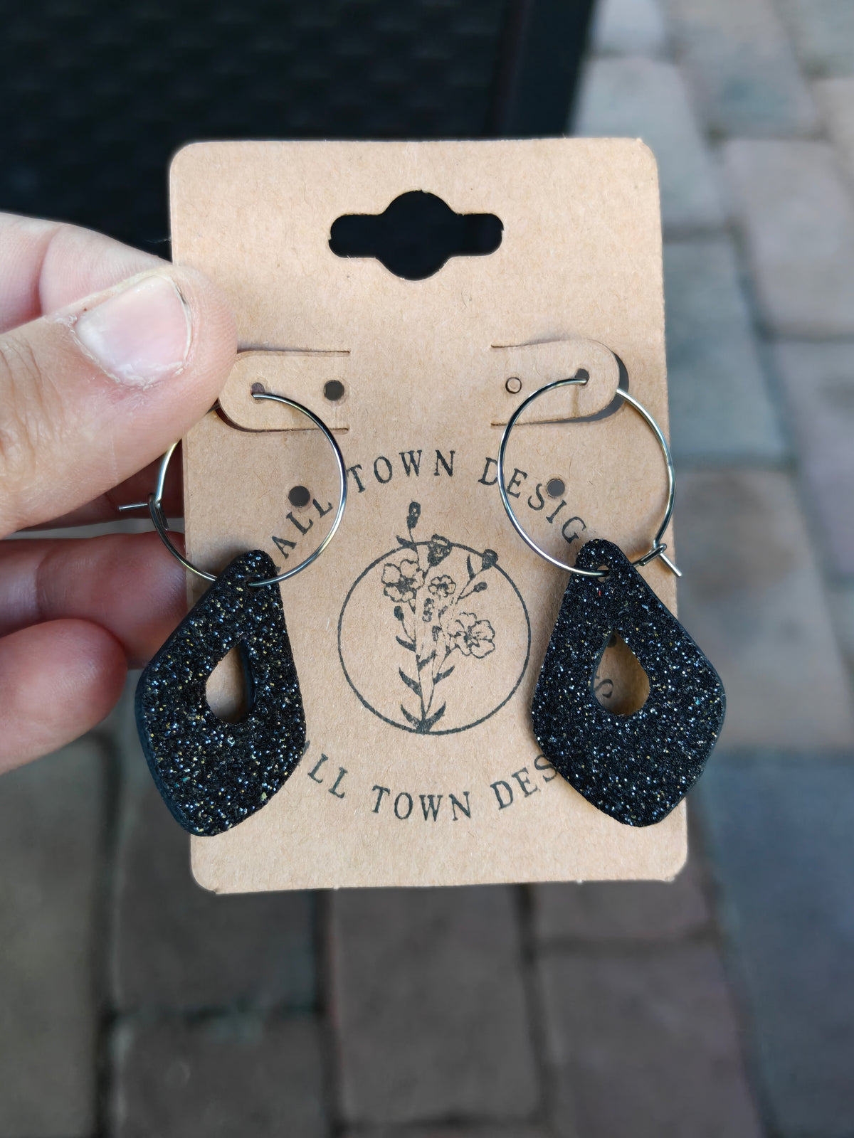 Black glitter cut out hoops