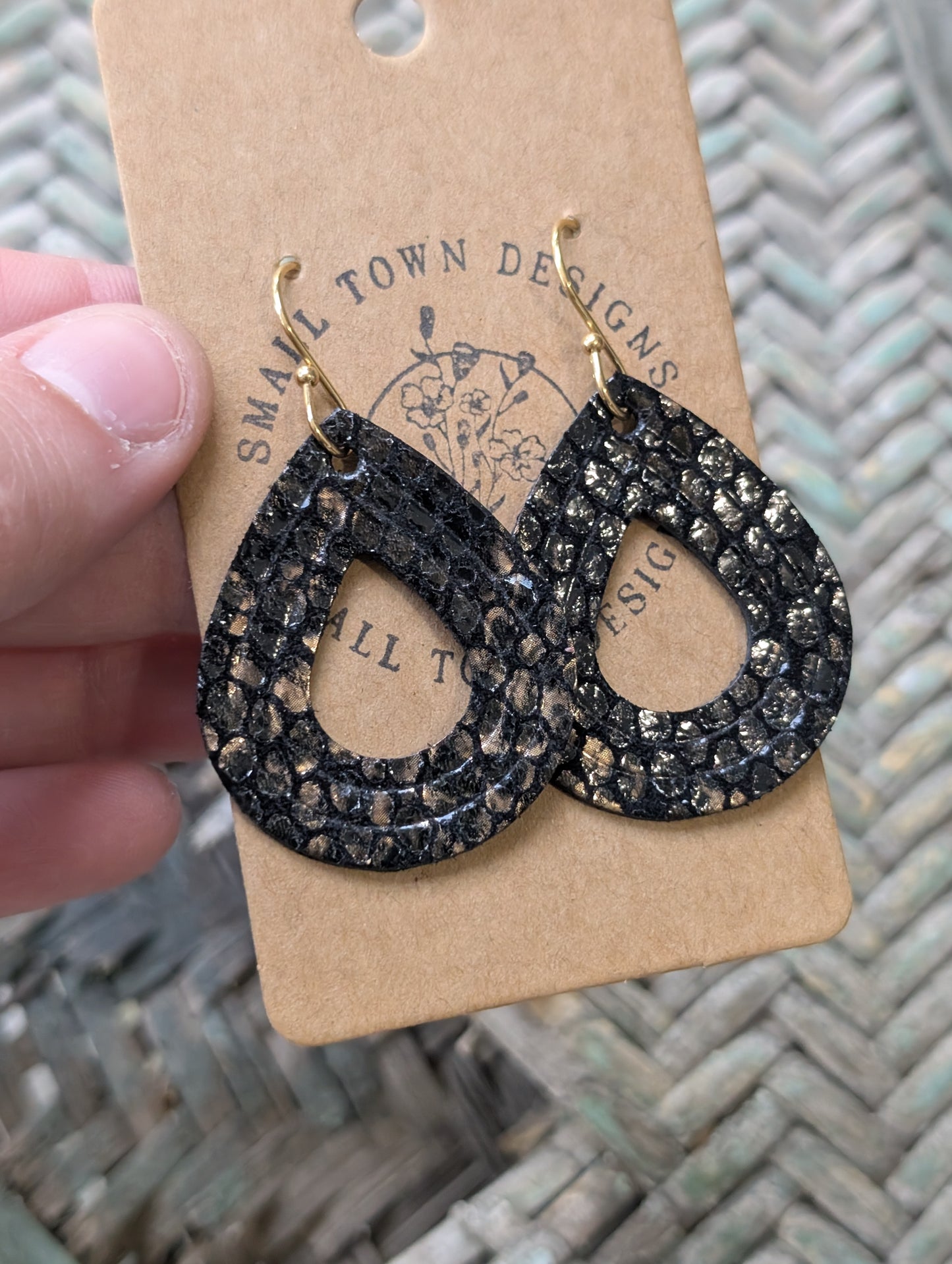 Black Snakeskin Embossed Teardrops