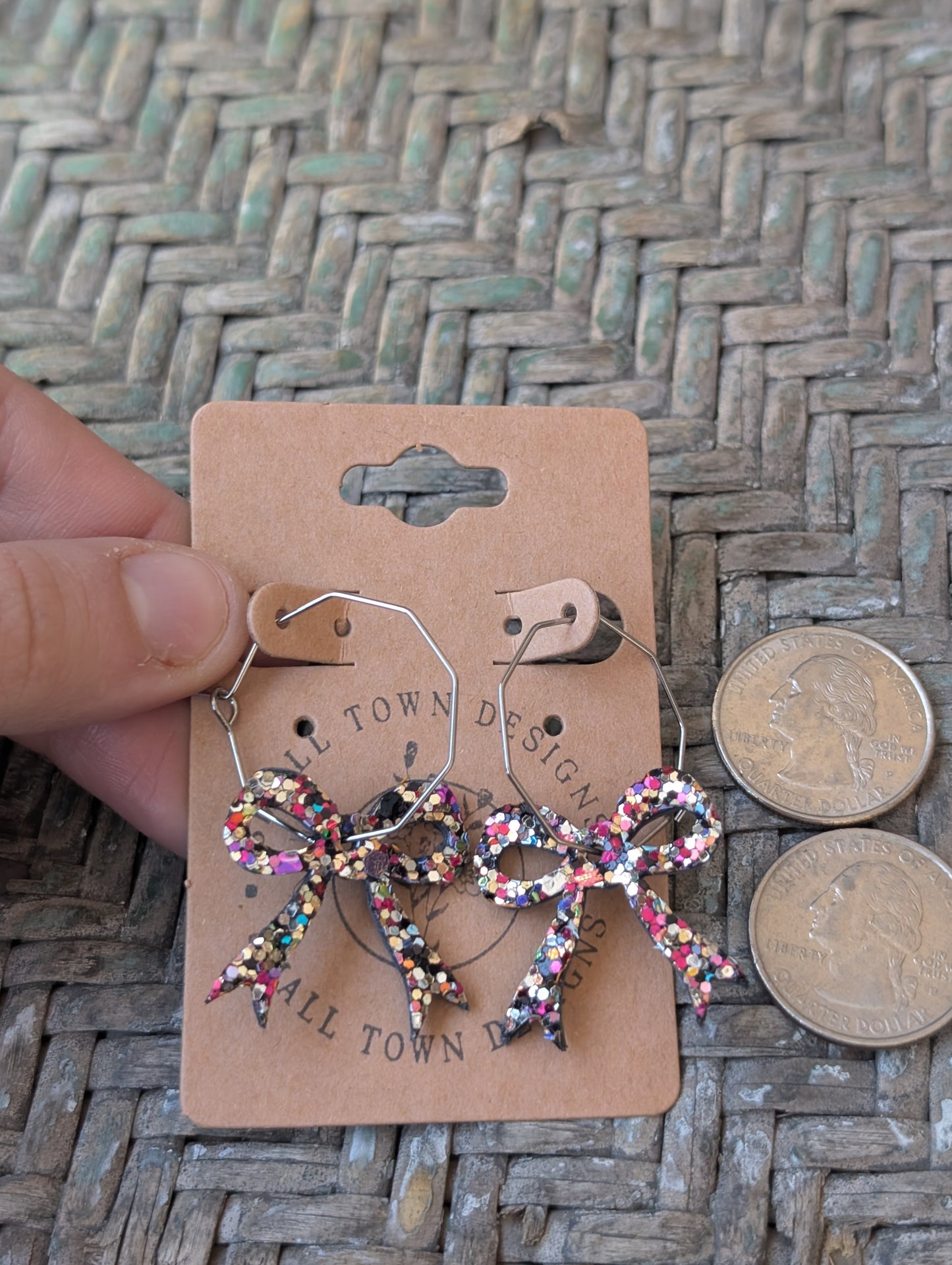 Multi Pink Glitter Bow Hoops