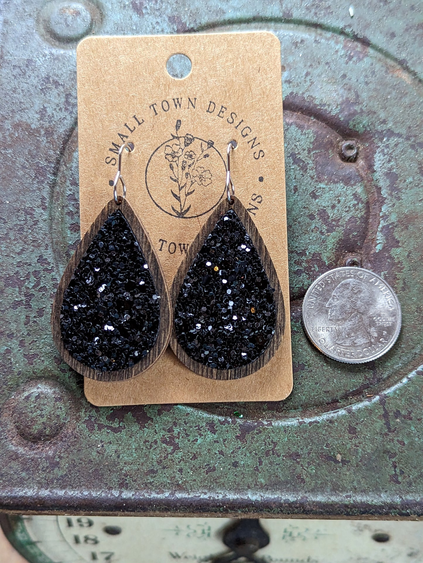Black Glitter Wooden Teardrops