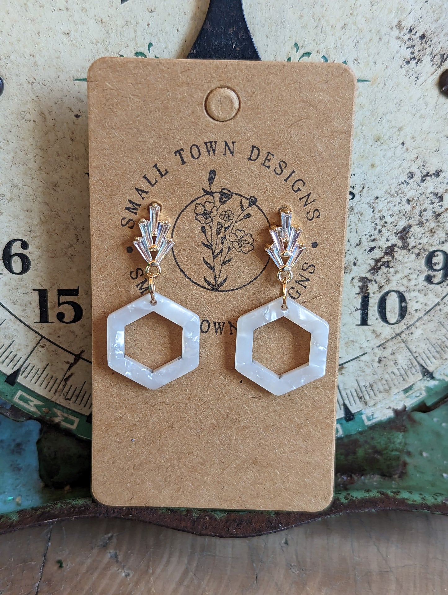 Gold Feather Rhinestone Hexagons
