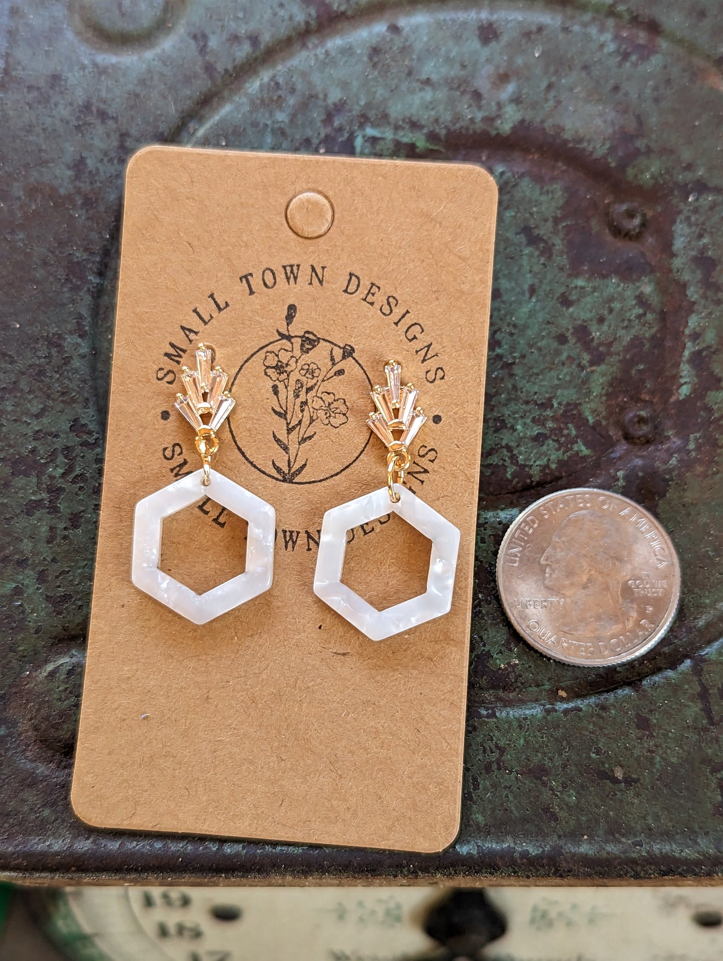 Gold Feather Rhinestone Hexagons