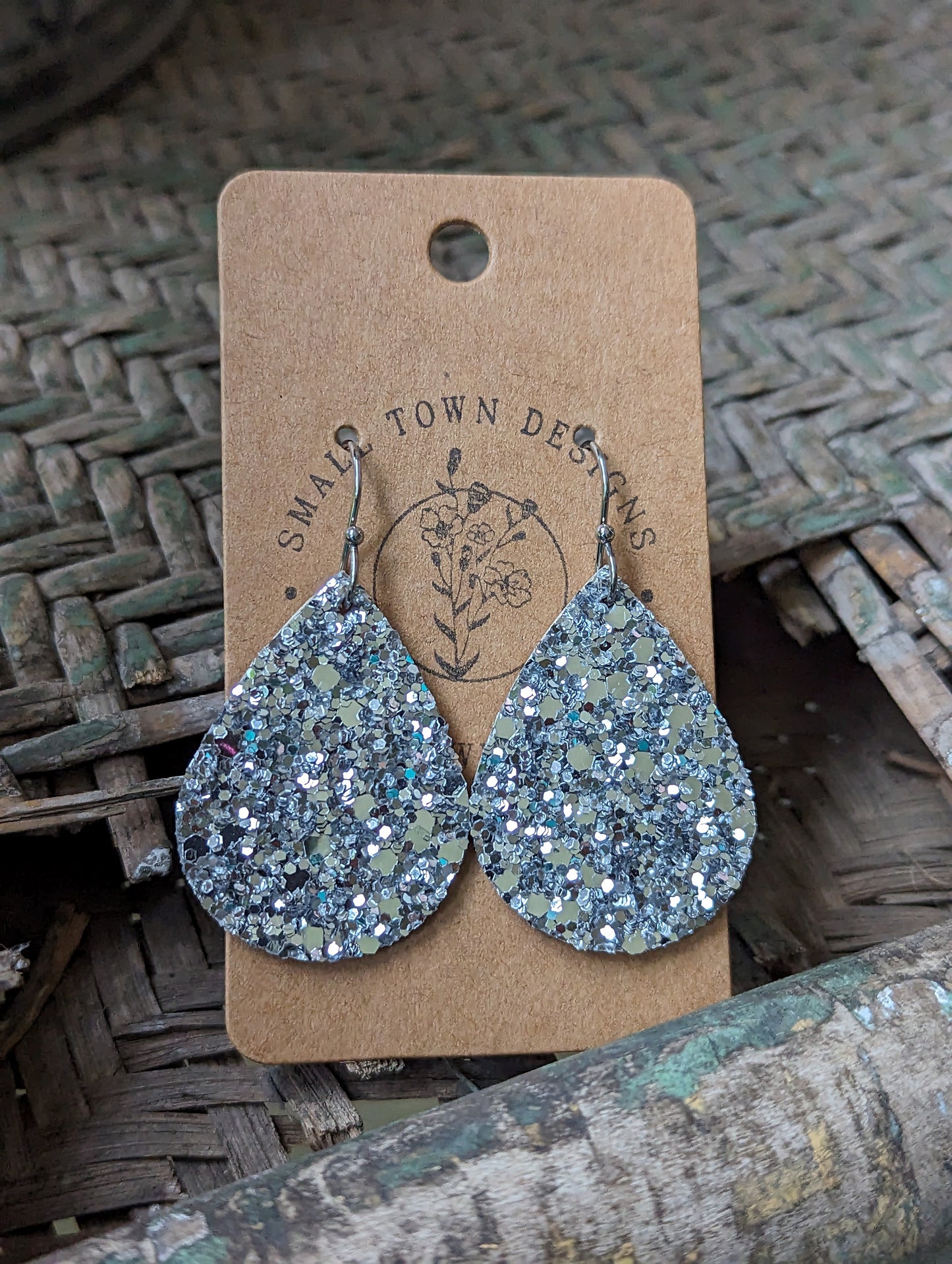 Silver Glitter Teardrops