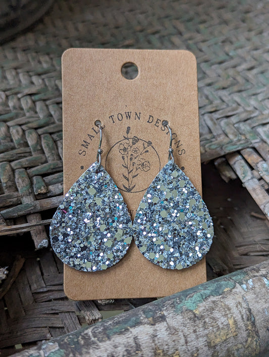 Silver Glitter Teardrops