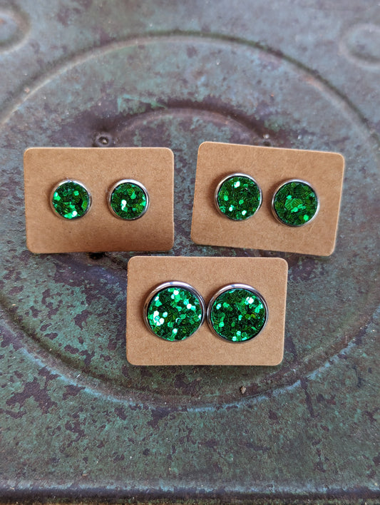 Shamrock Green Glitter Studs