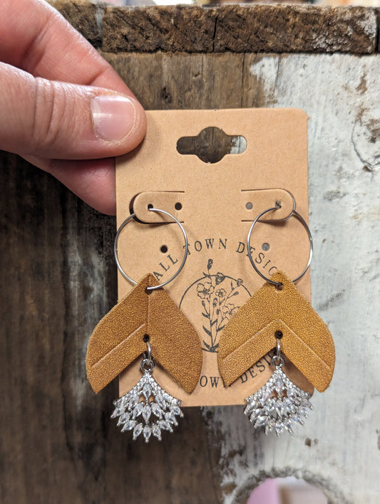 Tan Elegant Leaf Hoops