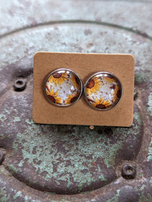 Brown Cow & Sunflower Print Studs