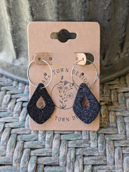 Rounded Diamond Black Glitter Hoops