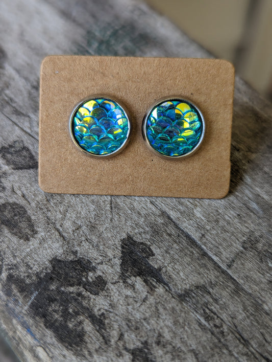 Teal Green Mermaid Studs