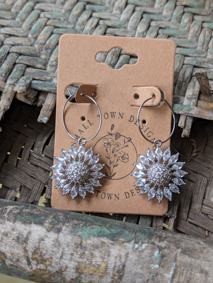 Silver Flower Hoops