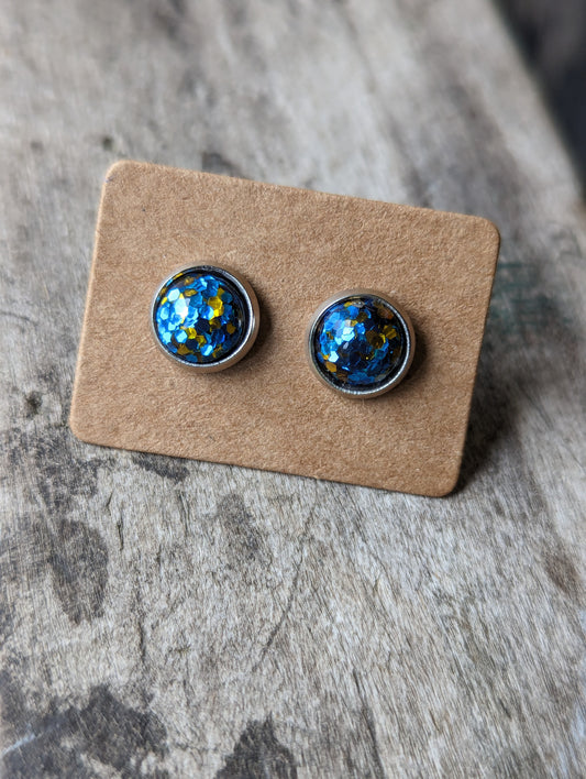 Blue & Gold Glitter Studs