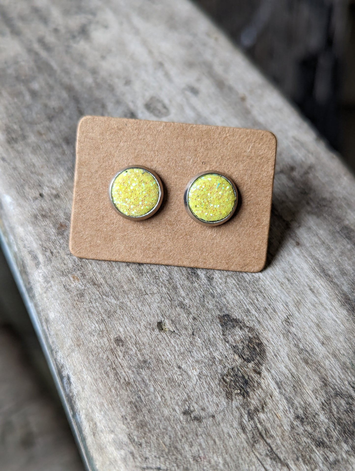 Yellow Fine Glitter Studs