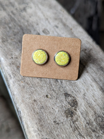 Yellow Fine Glitter Studs