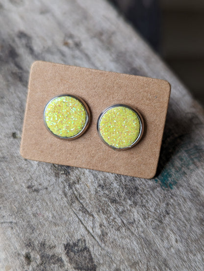 Yellow Fine Glitter Studs