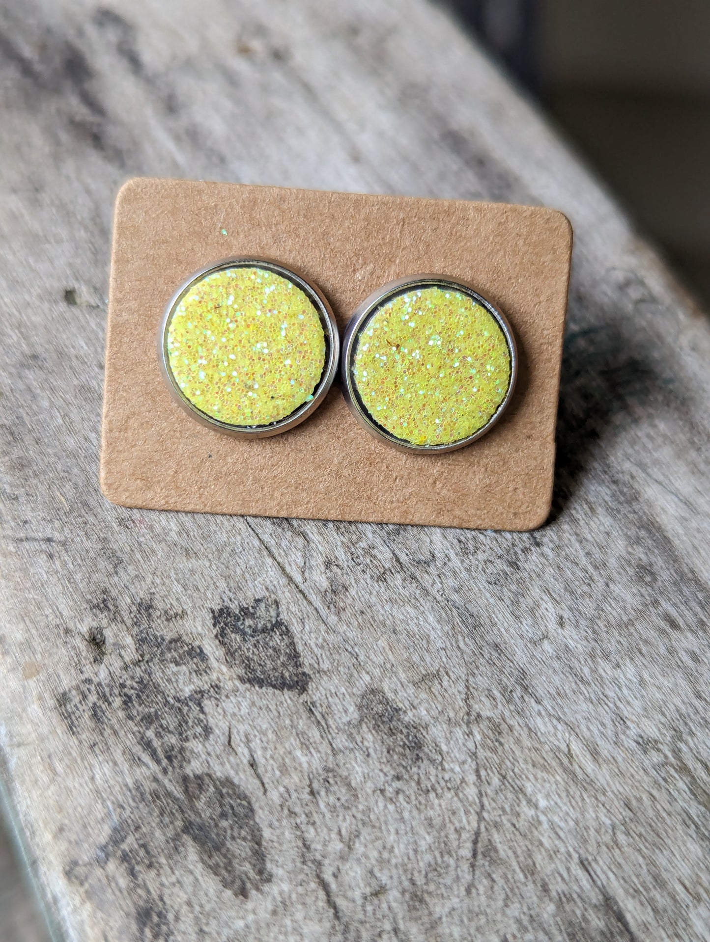 Yellow Fine Glitter Studs