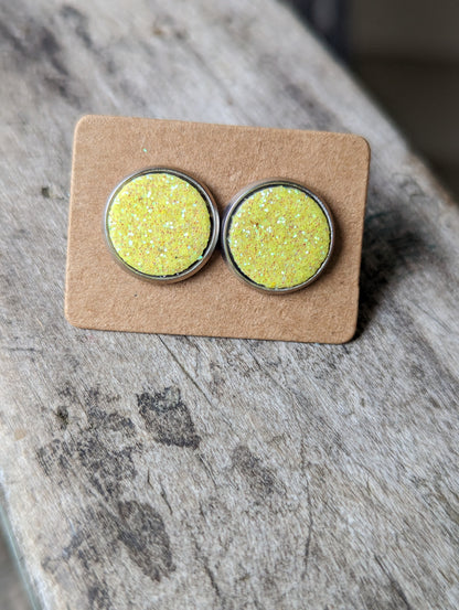 Yellow Fine Glitter Studs