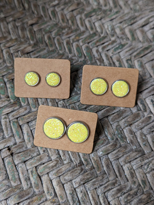 Yellow Fine Glitter Studs