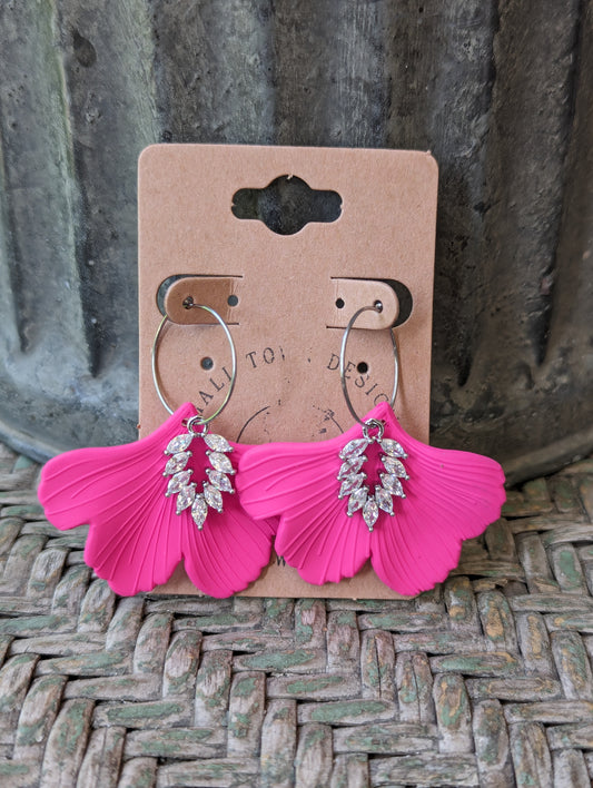 Hot Pink Elegant Gingko Hoops