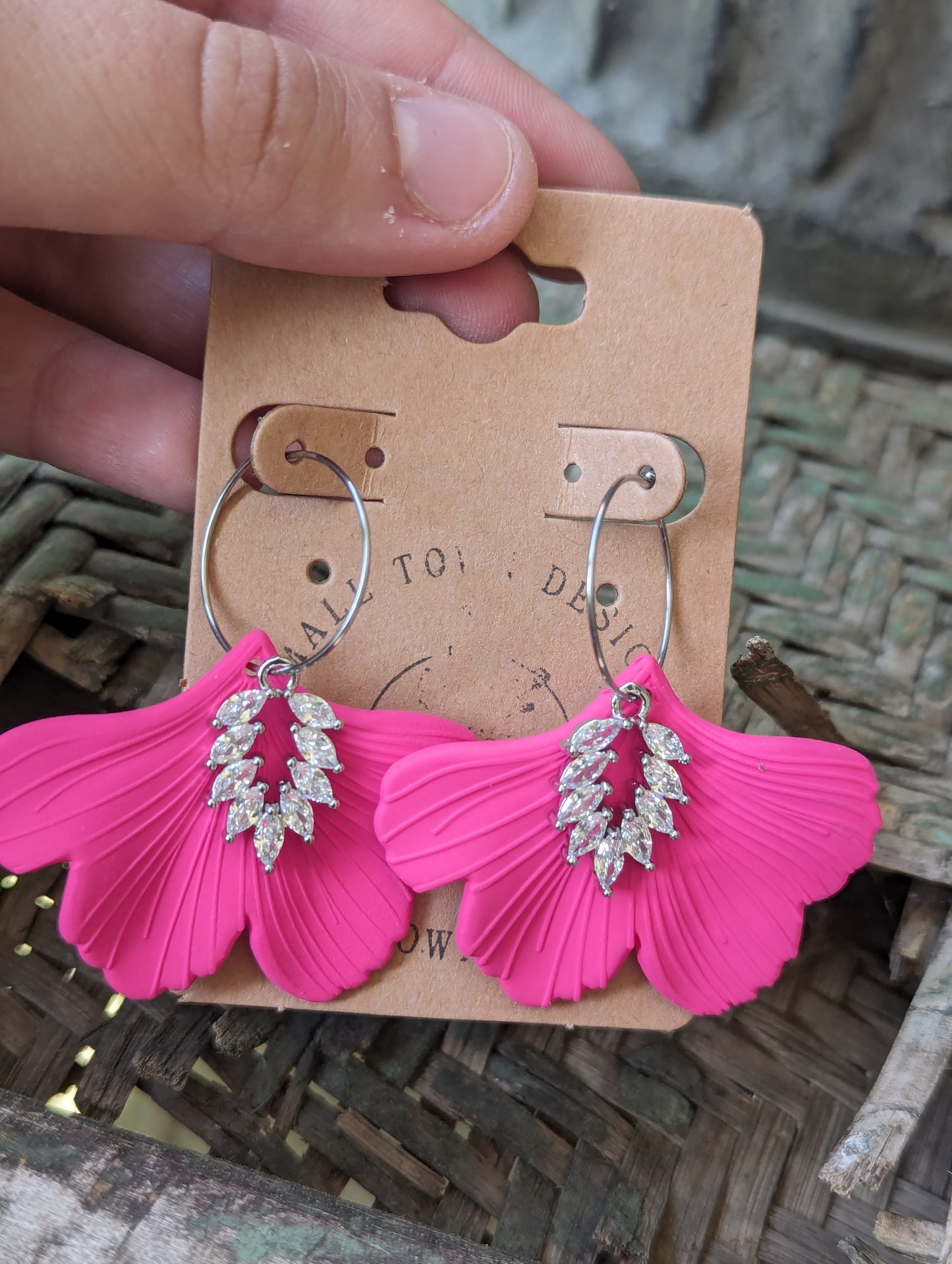 Hot Pink Elegant Gingko Hoops