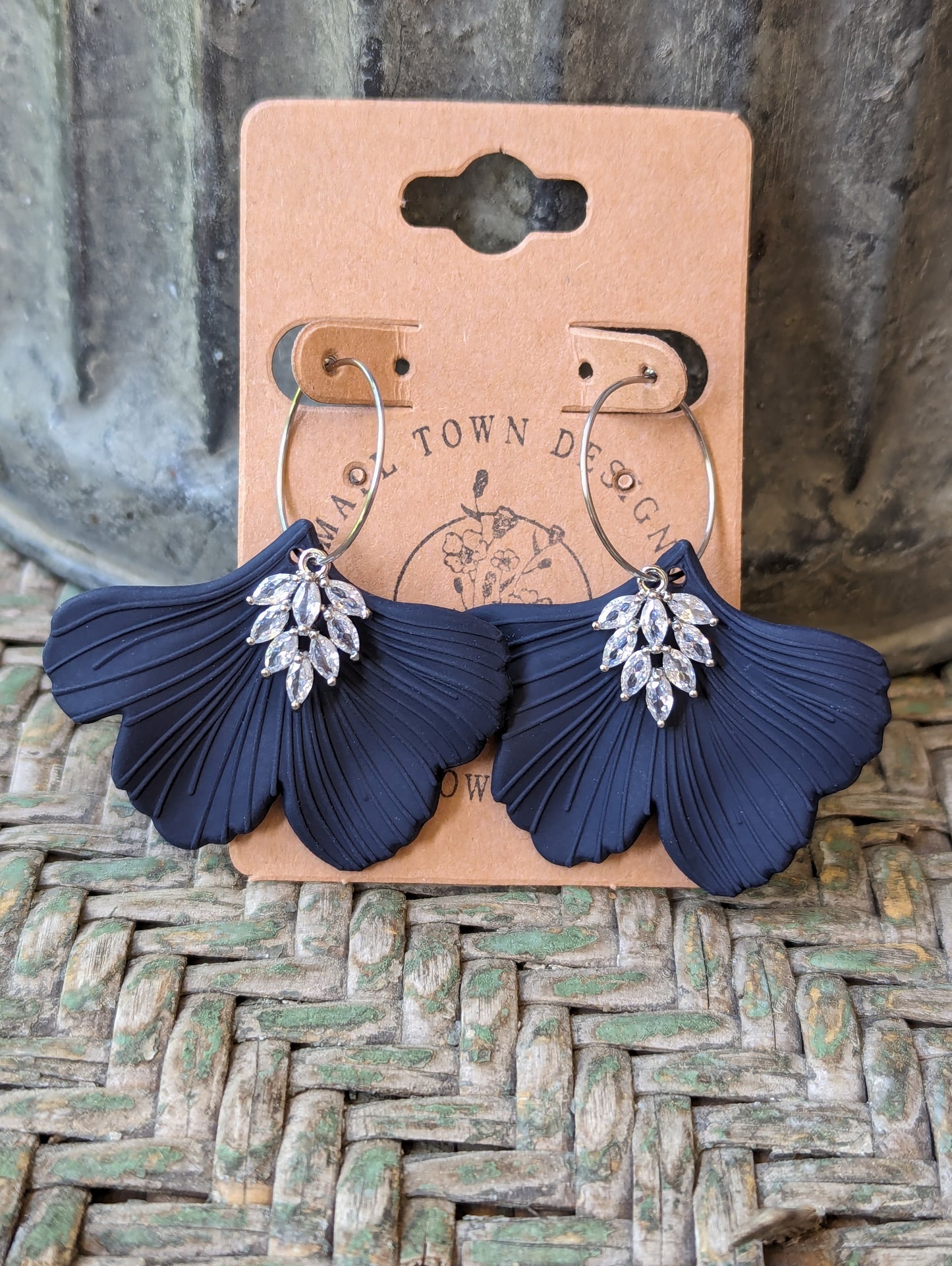 Navy Gingko Elegant Hoops