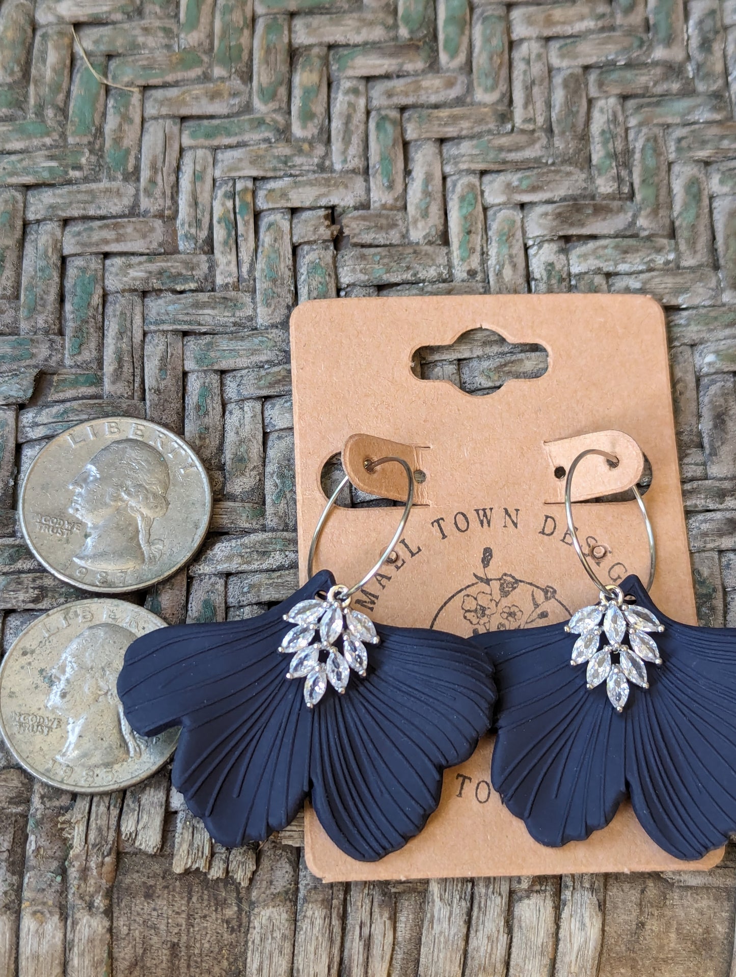 Navy Gingko Elegant Hoops