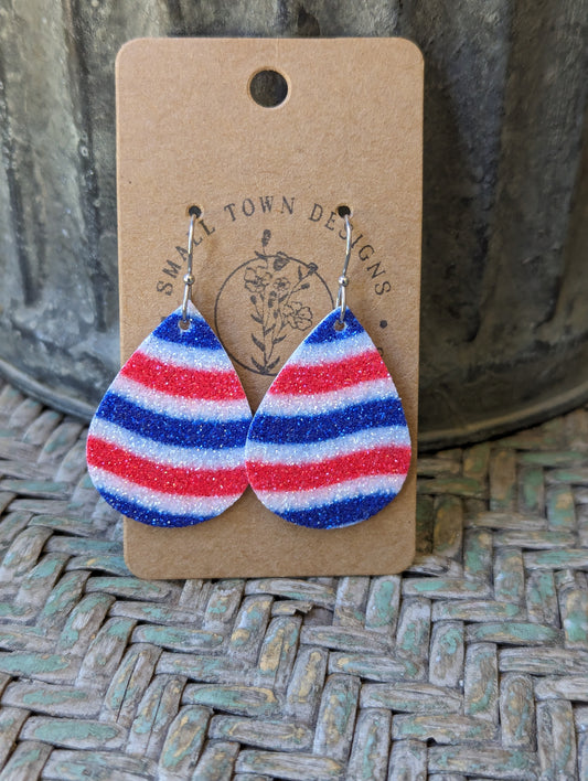 Wavy Patriotic Glitter Teardrops