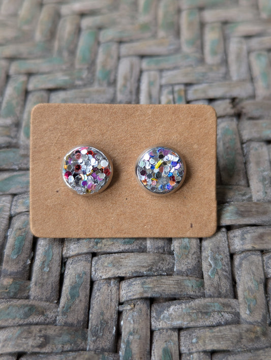 Silver Multi Glitter Studs