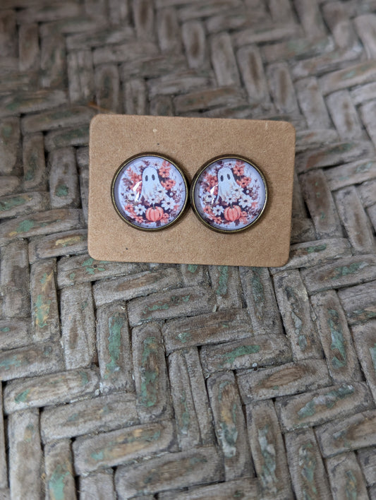 Floral Pumpkin Ghost Studs