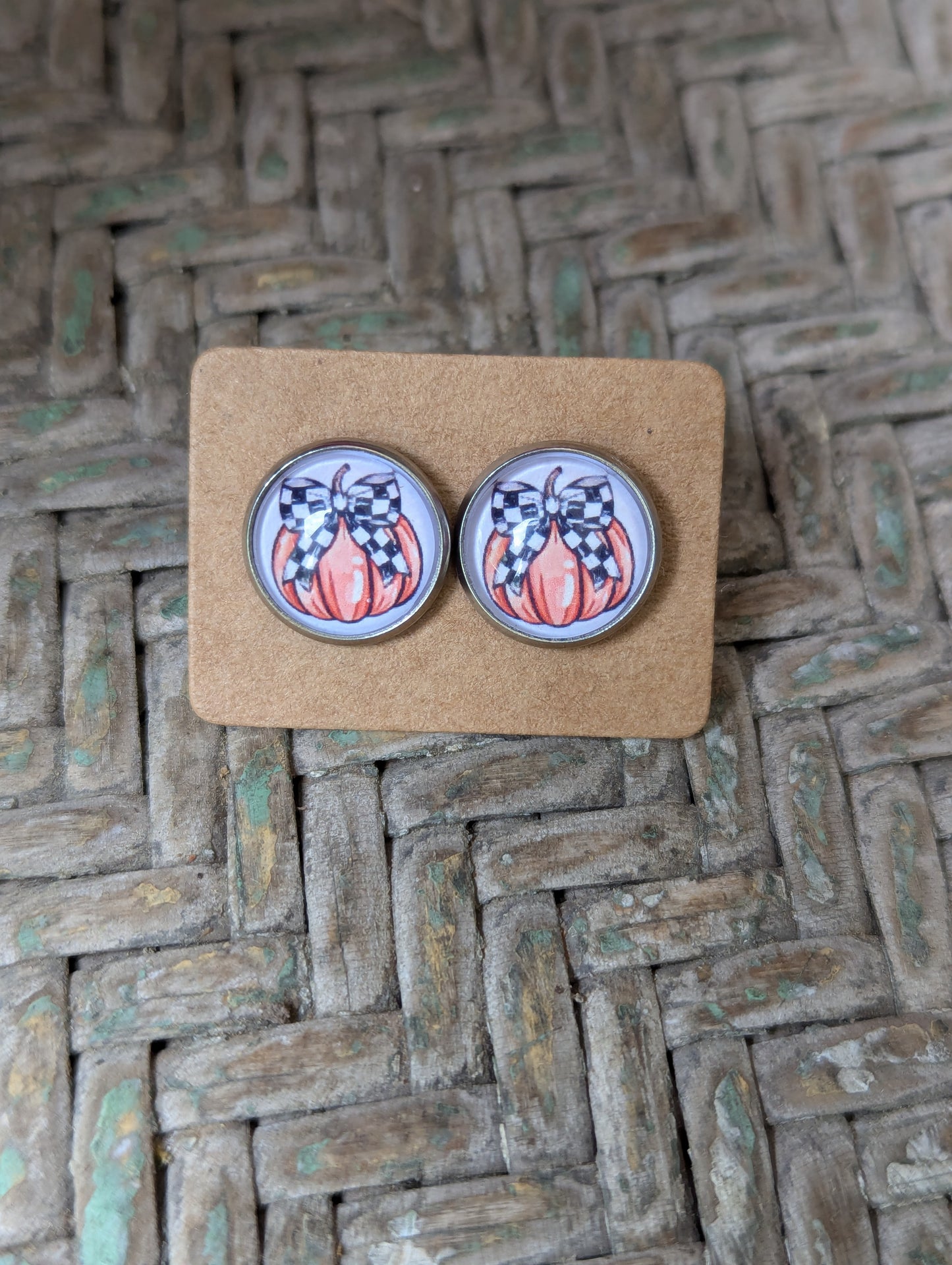 Checkered Pumpkin Studs