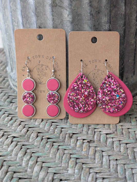 Hot Pink Glitter Dangles