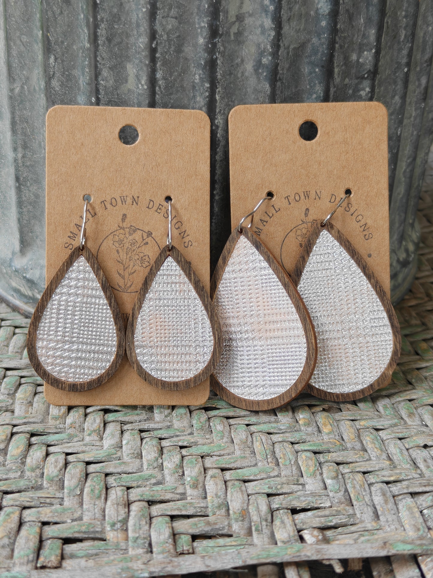 Silver & Peach Wooden Teardrops