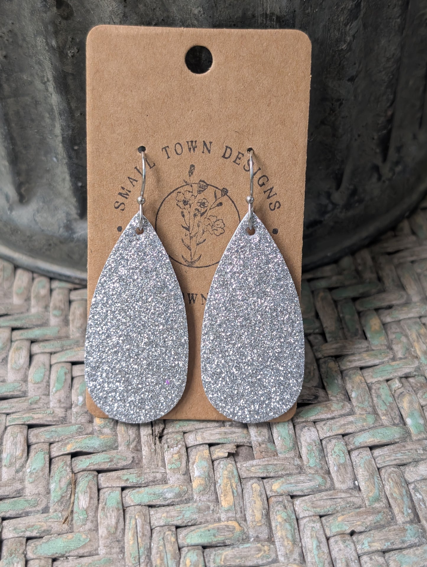 Fine Silver Glitter Teardrops